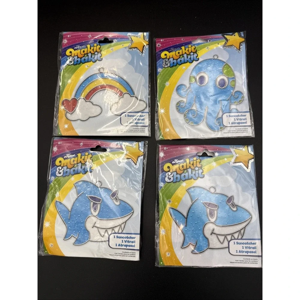 Lot Of 4 The Original Makit And Bakit Suncatcher Kit Shark Rainbow Octopus